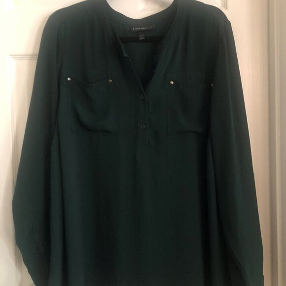 Lane Bryant deep green button v neck long or roll sleeve front pocket 18/20 - Picture 1 of 6